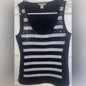 Banana Republic Sleeveless Sequin black And White Striped Top. Sz. XS